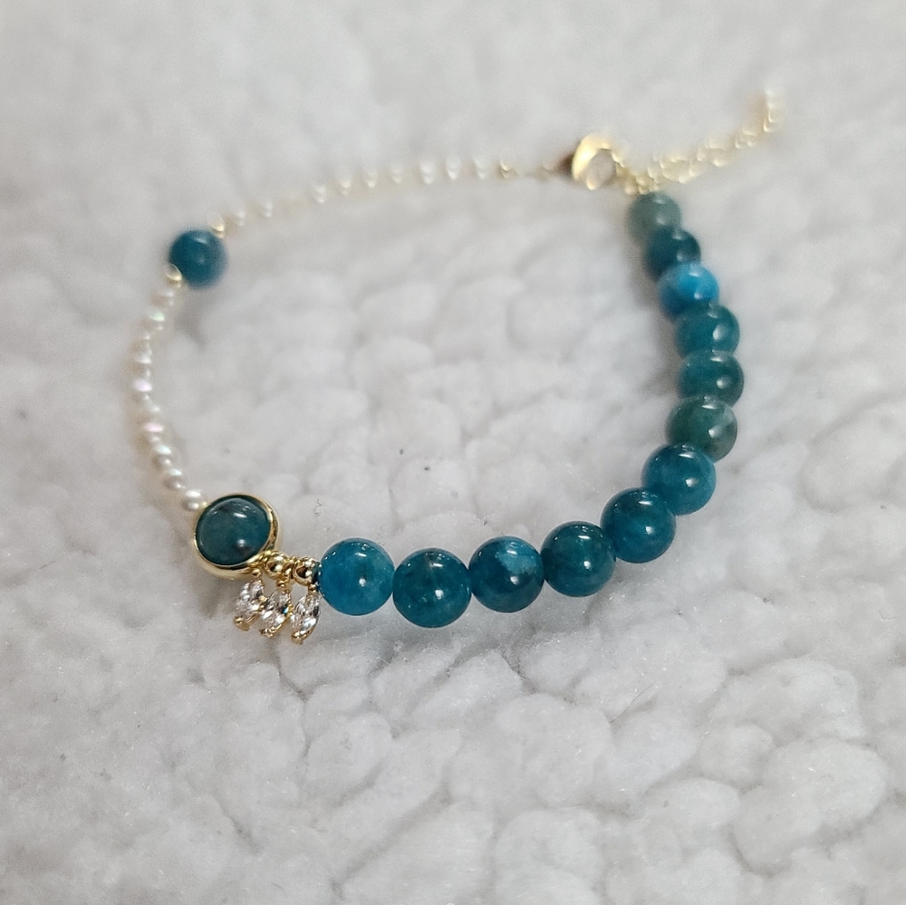 Pearl & Natural Stone Bracelet with Crystal Charm